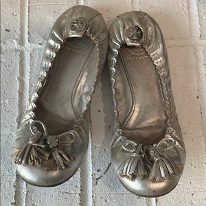 Tory Burch Metallic silver flats